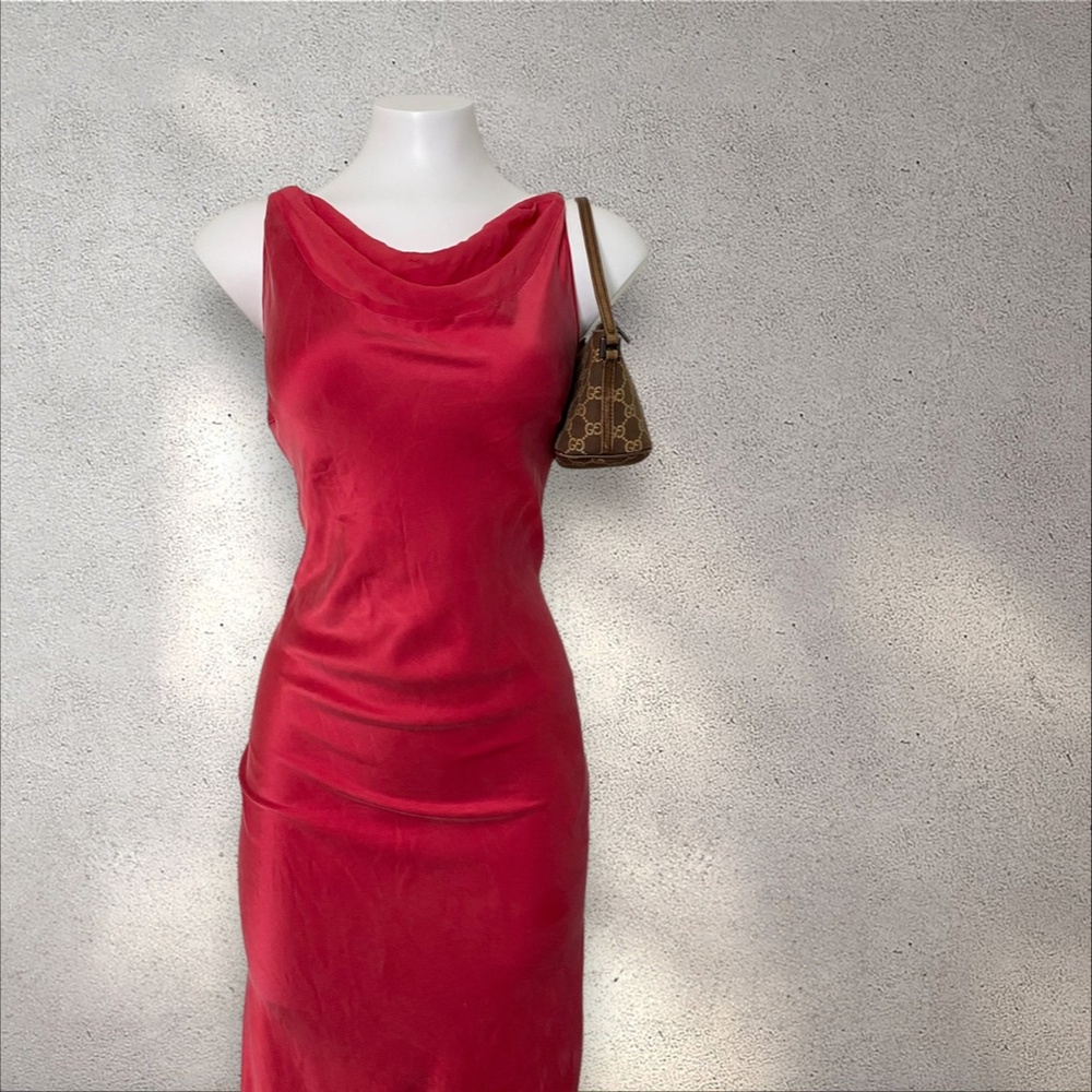 RARE VTG Victoria’s Secret 100% Silk Red Cowl Neck Backless Maxi Dress - Picture 2 of 9